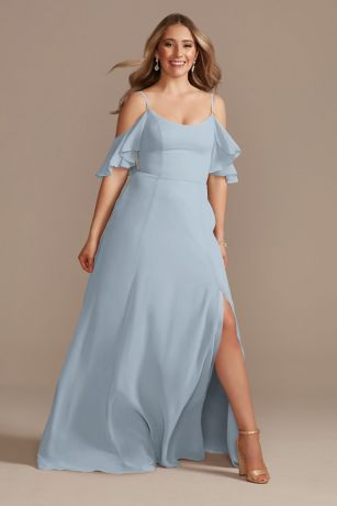 Celebrate DB Studio Cold-Shoulder Long Chiffon Dress